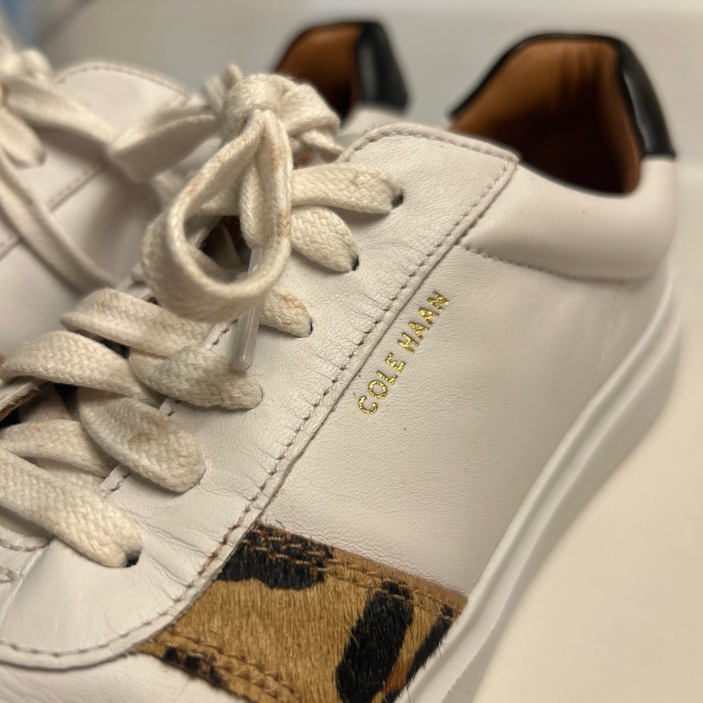 Cole‎ Haan White Sneakers with Leopard Print Detail